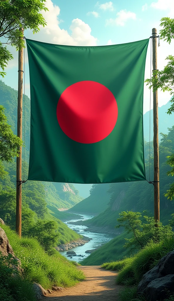 landscape photo  natural green photo with Bangladesh flag