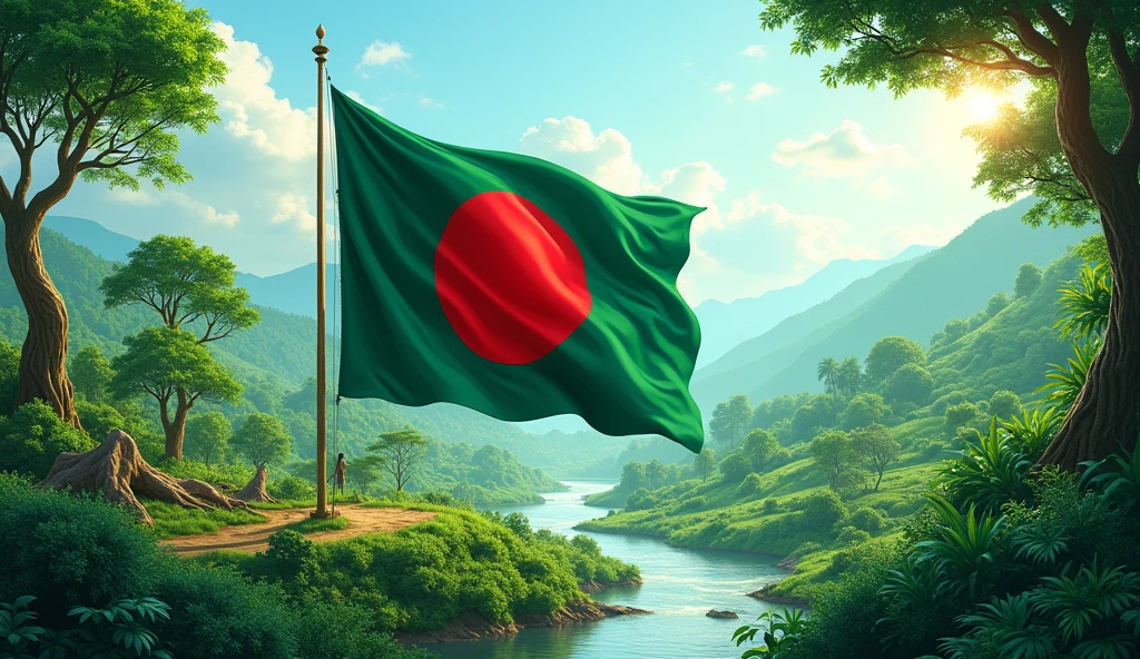 landscape photo natural green photo with Bangladesh flag