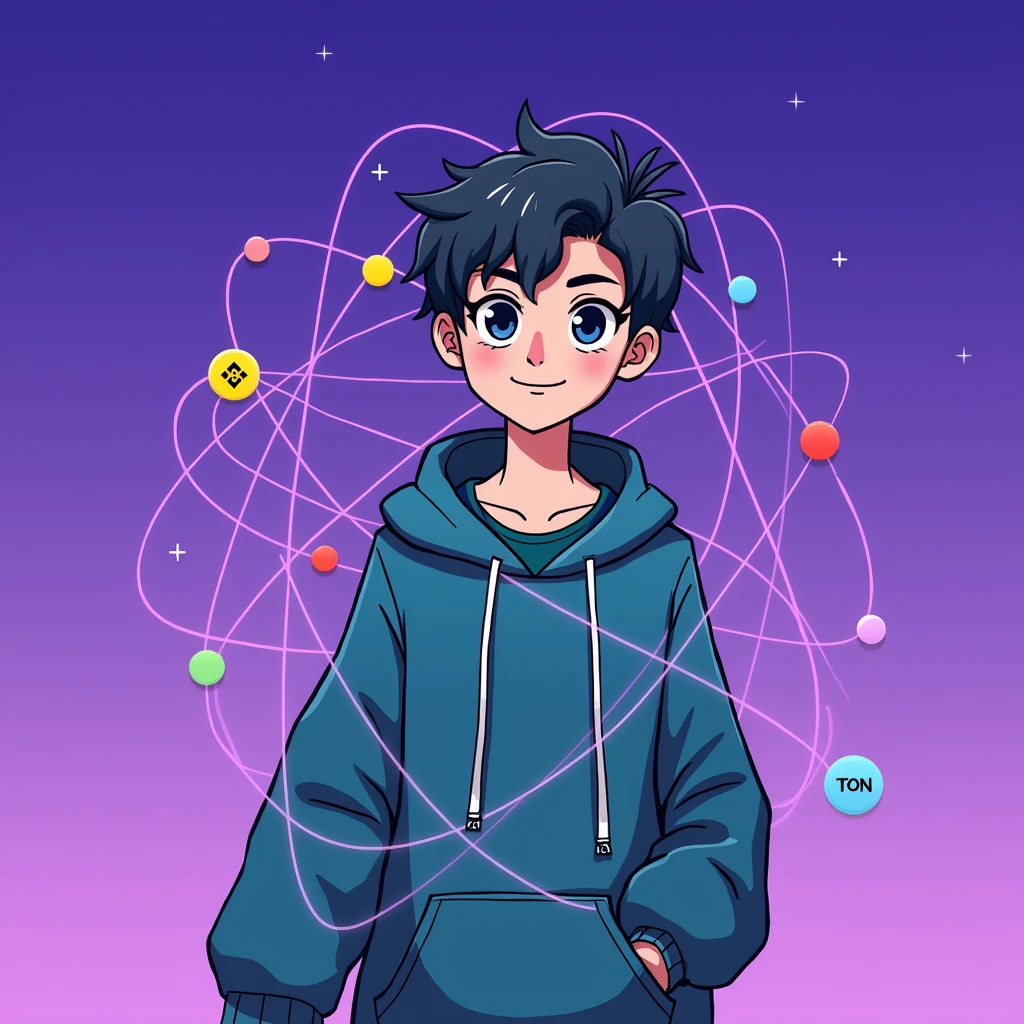 The image features a stylized design that combines the logos of three cryptocurrencies: Binance (BNB), Tron (TRX), and TON (The Open Network). Each logo is represented as a large circular node, with the Binance logo in yellow, the Tron logo in red, and the TON logo in blue.
These nodes are connected by orbital paths that resemble the structure of atoms or molecules, with smaller colored spheres (yellow, red, and blue) placed along these paths, adding to the atomic or molecular visual theme. The overall design is clean and modern, with a focus on the interconnectedness of the three logos. The colors are bold, making each logo distinct while maintaining harmony in the composition.
