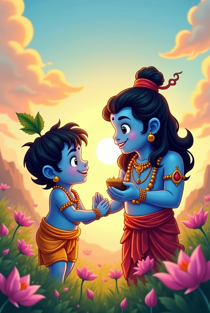 Krishna and Mahadev as friends in cartoon animation 