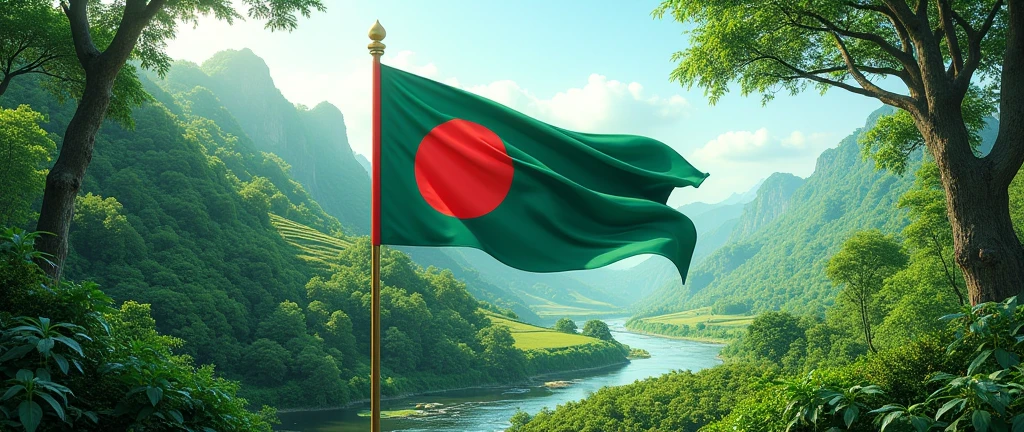 landscape photo  natural green photo with Bangladesh flag