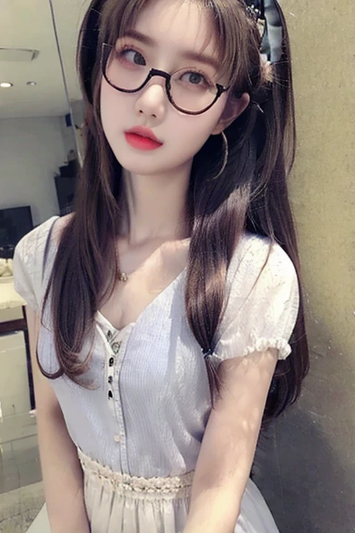 Highest quality、masterpiece、High sensitivity、High resolution、Detailed Description、Slender women、Glasses、Girly Fashion、