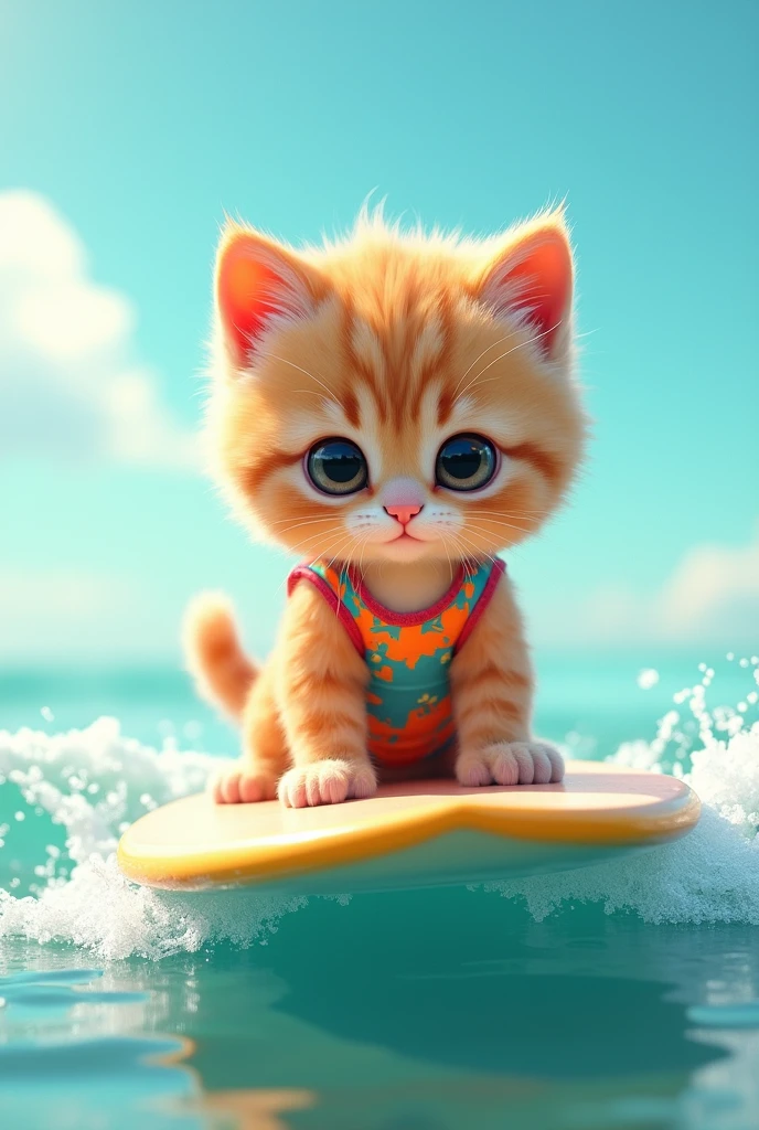 kitten cute Swimsuit costume I have a surfboard Ocean Background Real