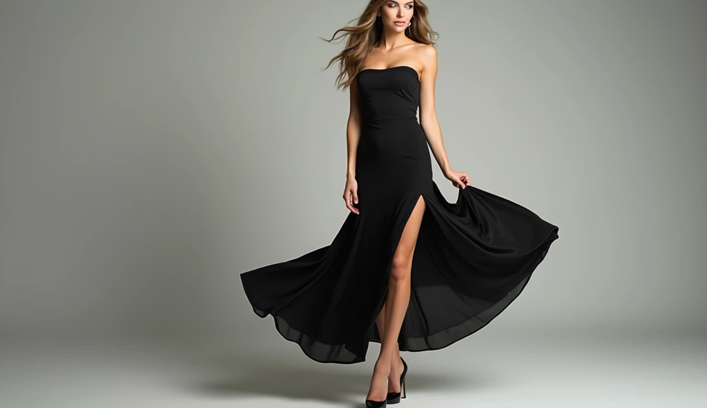 Real photo, best camera, One beautiful and sexy girl full body black skirt 
