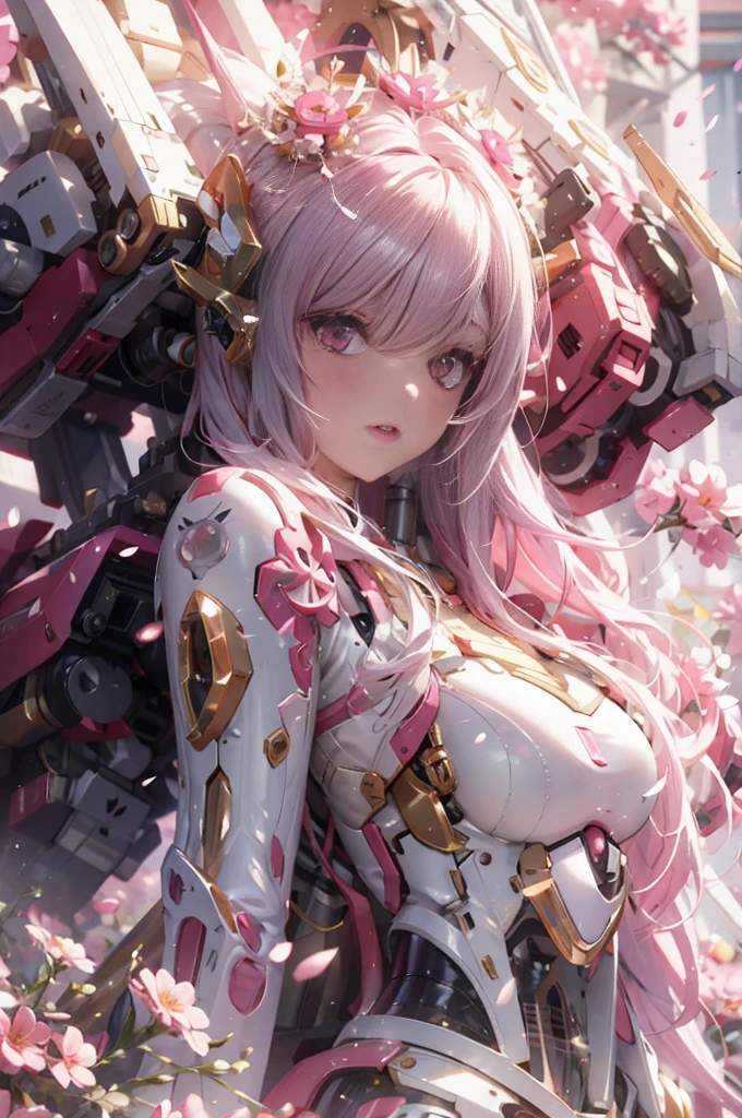 Anime girl with pink hair and white body wearing a pink outfit, best anime 4k konachan wallpaper, Detailed Digital Anime Art, anime robotic mixed with organic, anime style 4 k, Anime Mecha Aesthetics, anime art wallpaper 4k, anime art wallpaper 4k, mecha asthetic, Cyberpunk anime girl mecha, Detailed anime artwork, 4k anime wallpaper