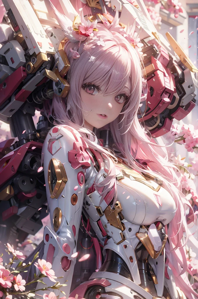 Anime girl with pink hair and white body wearing a pink outfit, best anime 4k konachan wallpaper, Detailed Digital Anime Art, anime robotic mixed with organic, anime style 4 k, Anime Mecha Aesthetics, anime art wallpaper 4k, anime art wallpaper 4k, mecha asthetic, Cyberpunk anime girl mecha, Detailed anime artwork, 4k anime wallpaper