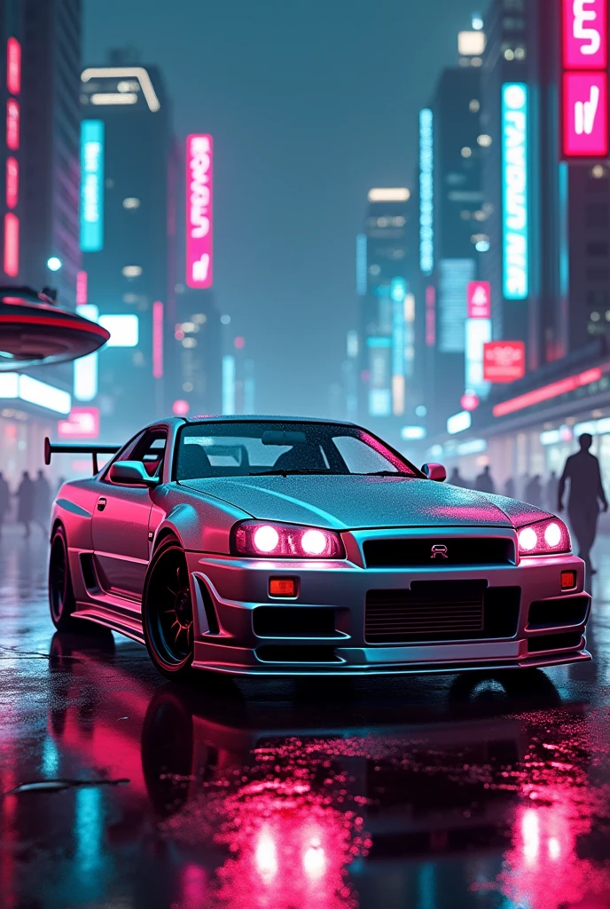 Creat nissan gtr r 34 on cyberpunk neon lights