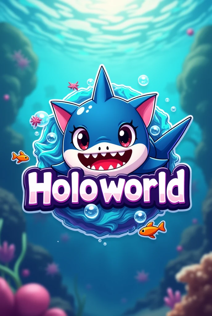 Logo inspired by Gawr Gura containing the text HoloWorld