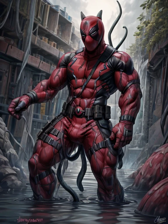 Marvel Heroes, Deadpool, Tentacle entanglement, uniform, Binding hands togethe, Foreign object invasion, monster breeding, wet, slime, tentacles, slimy tentacles, monster and human breeding, Tentacles wrapped around the body, Insert tentacles into the body