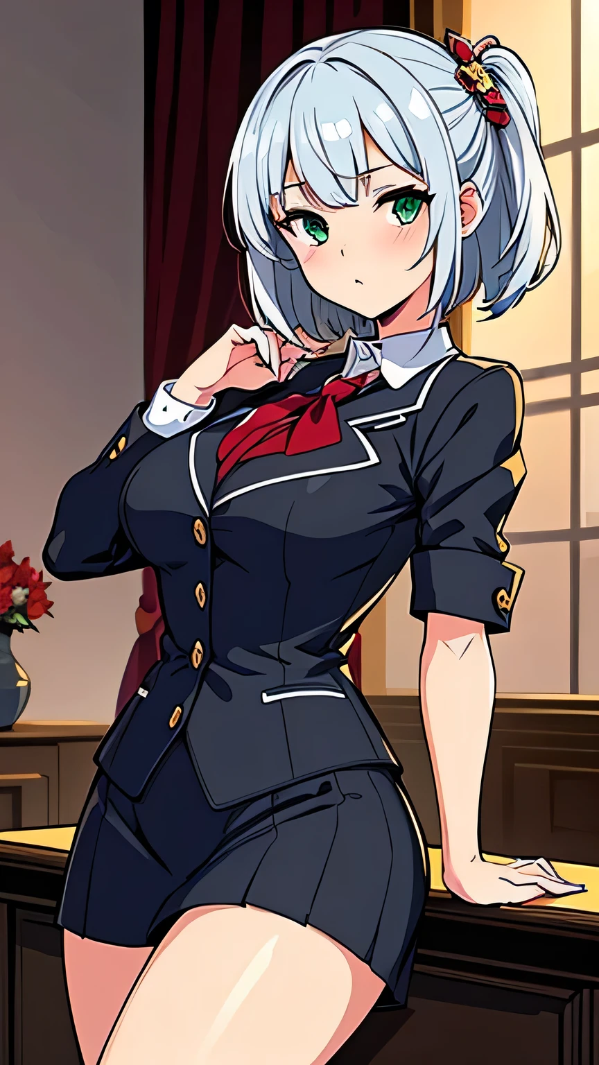 (Comic book cover style:1.4)，(Comic cover title:1.4),8k, 1 chica, labio azul,ahegao malvado,Cuerpo perfecto, despondent, ((colores neutros)), uniforme rojo, chaqueta roja, pantys, falda negra levantada ,Uniformes，Camisa blanca，corbata roja, poker, on poker table, caliente, pose sexy de rodillas, ahegao, Hentai
