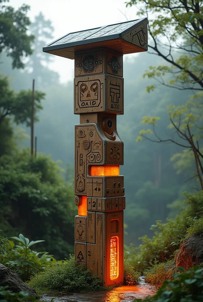 Educational totem with two solar panels and a part to store electronic components