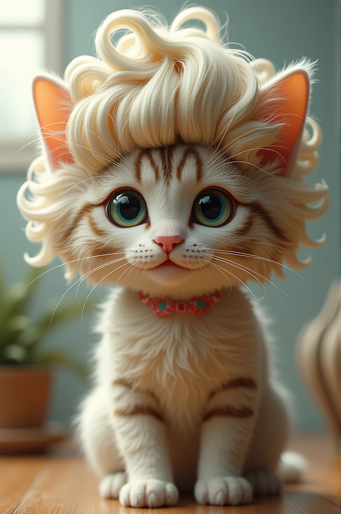 Cat wearing a wig