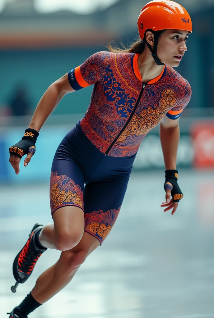 Colorful inline speed skating skill suit set, short-sleeved shirt and shorts, with a pattern of Khao Ot Tha Lu and Thale Noi from Phatthalung Province, looks cool, both front and back can be seen.