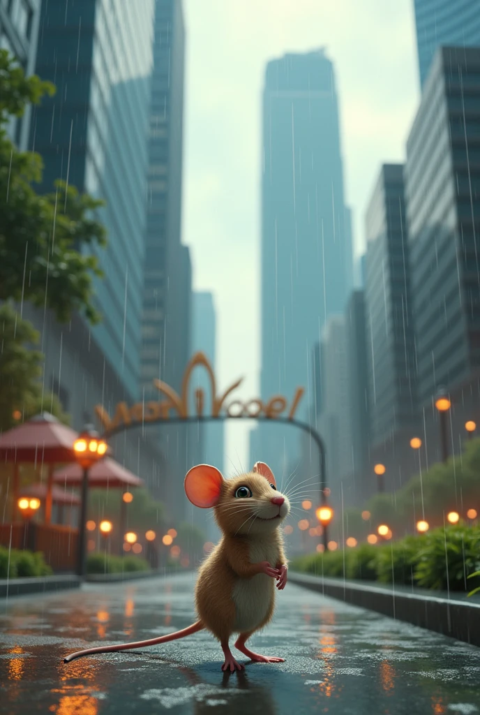 A very cute little mouse from a peaceful village went to the city in the middle of a luxurious urban area. But the mouse got lost in a playground. The little mouse felt lost and went to play on a deserted road. Suddenly it rained and he was alone in a luxurious urban area.