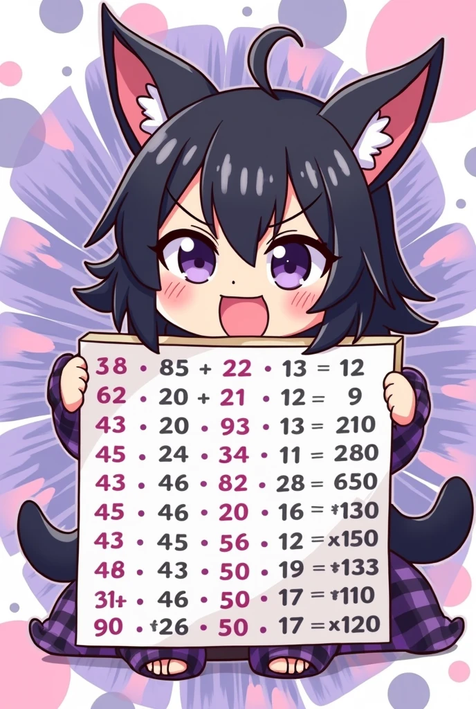 Create image of multiplication tables with Kuromi image background size 5cm wide and 8cm high