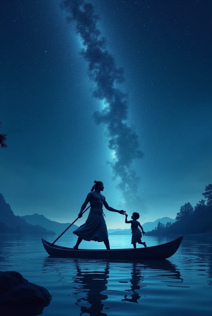 Vasudeva crossing river bearing little gopal, magnificent night sky, one and only unique photo