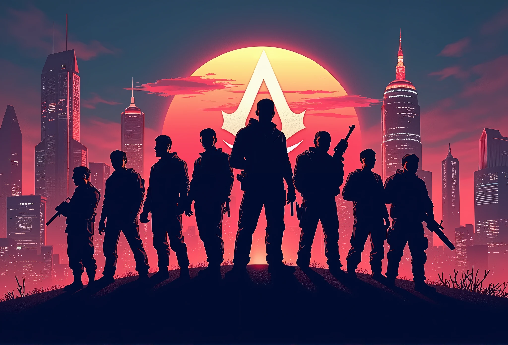 Create a logo that includes several games such as GTA V, calle of duty, assessing, provided, Minecraft, among us