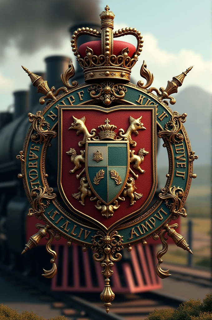 Royal Esteli insignia with a train in the background