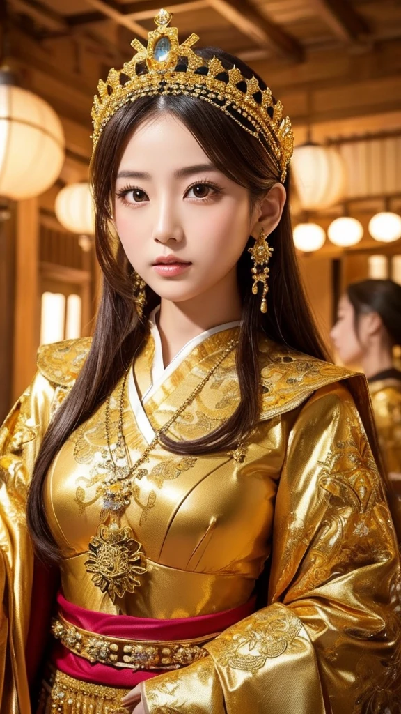 crown goddess gold gorgeous Japanese looking at the camera goldのタートルネック Costumes adorned with lavish decorations