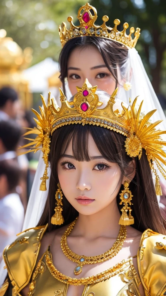 crown goddess gold gorgeous Japanese looking at the camera goldのタートルネック Costumes adorned with lavish decorations