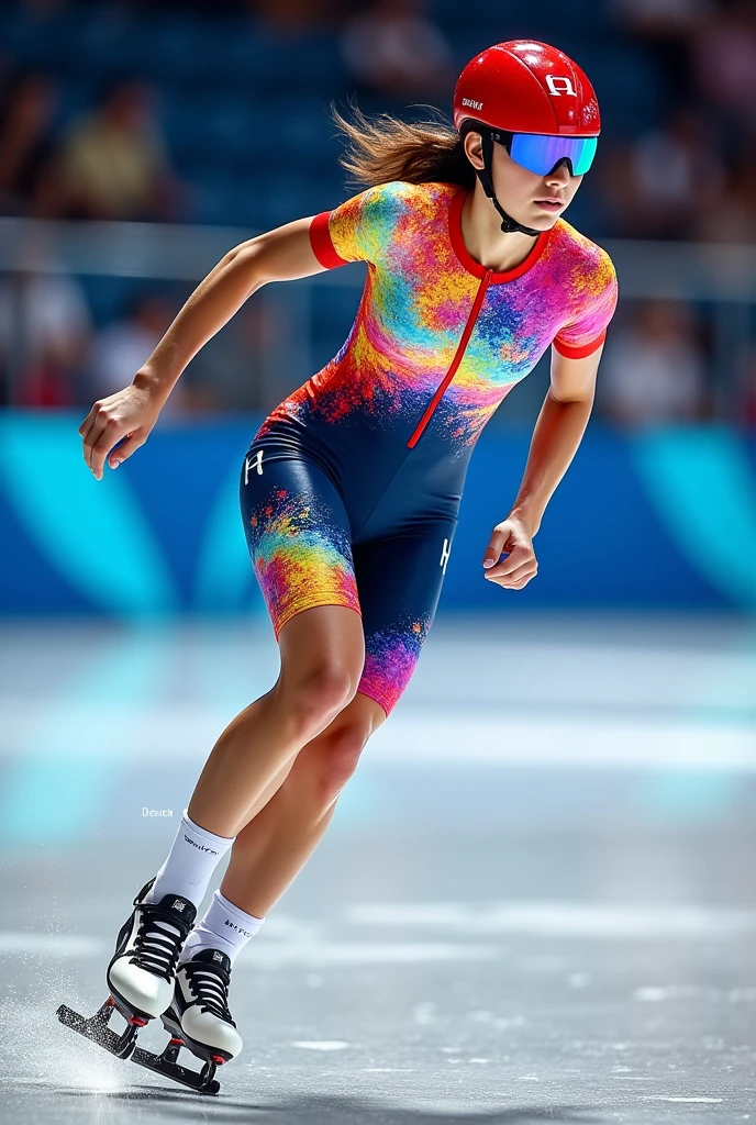 Colorful inline speed skating skill suit set, short sleeve shirt and shorts, very beautiful pattern.