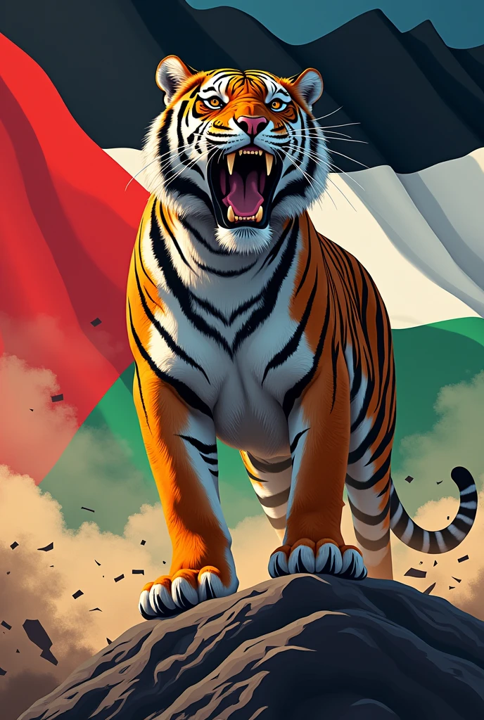 Flag Palastine tiger won celebrate on Israel pig loos fight