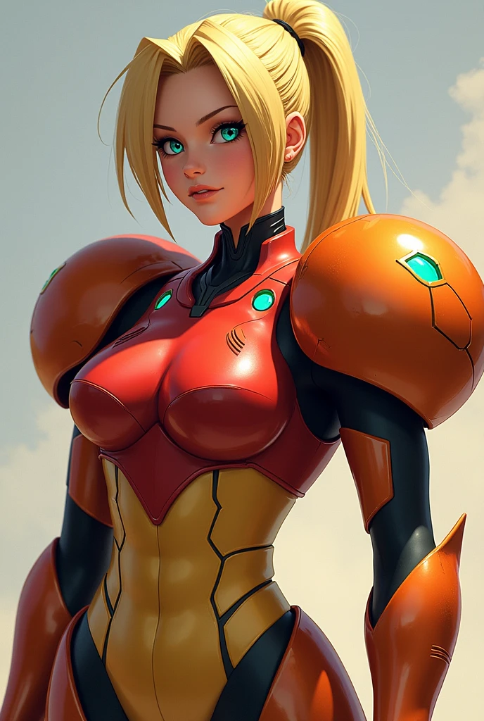 (masterpiece, best quality),  intricate details,, 1girl,    samus aran, ponytail, hair tie,,  