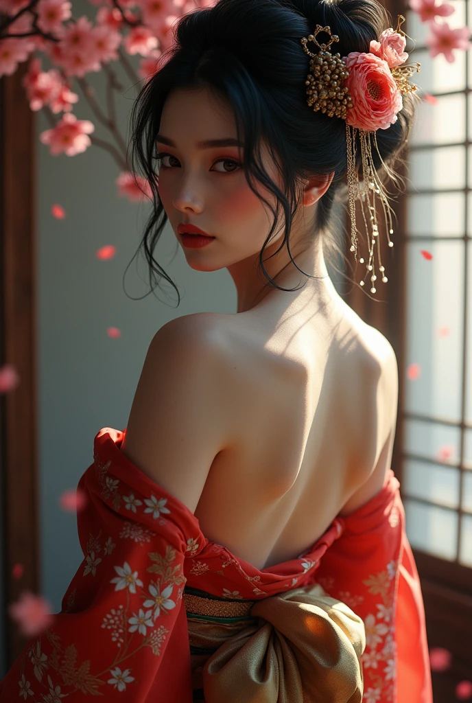 A beautiful and sexy half naked geisha 