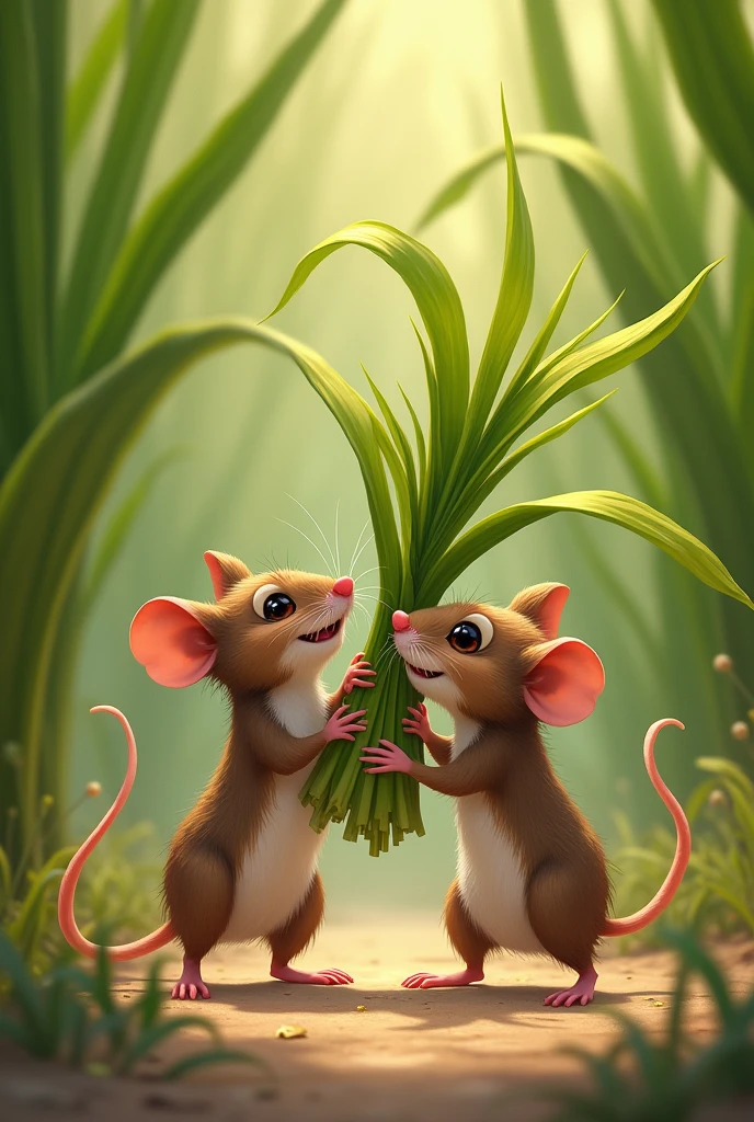 2 mice lifting lemongrass leaves