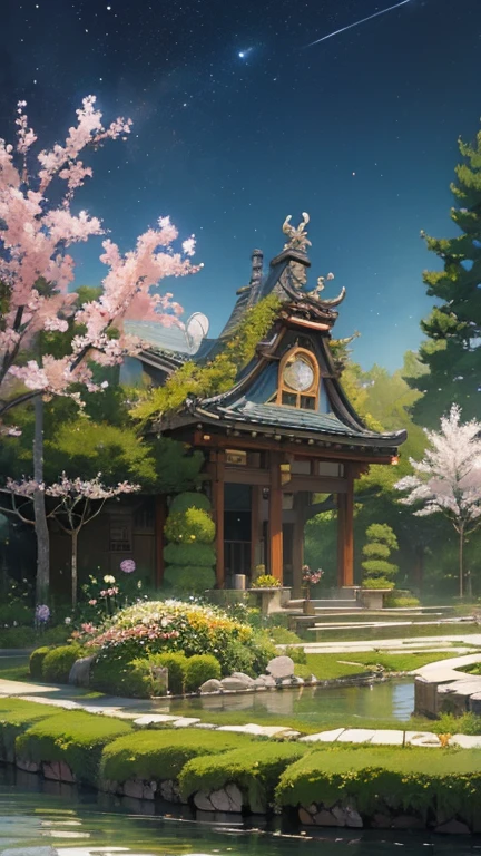 Sunao Katabuchi, Yoshiyuki Sadamoto, Katsuhiro Otomo, Masaki Kajishima, Harue Koga, Surrealism, wonder, strange, fantastical, fantasy, Sci-fi, Japanese anime, backyard where stone flowers bloom, nutrients of the night, miniskirt beautiful gardener, perfect voluminous body, detailed masterpiece 