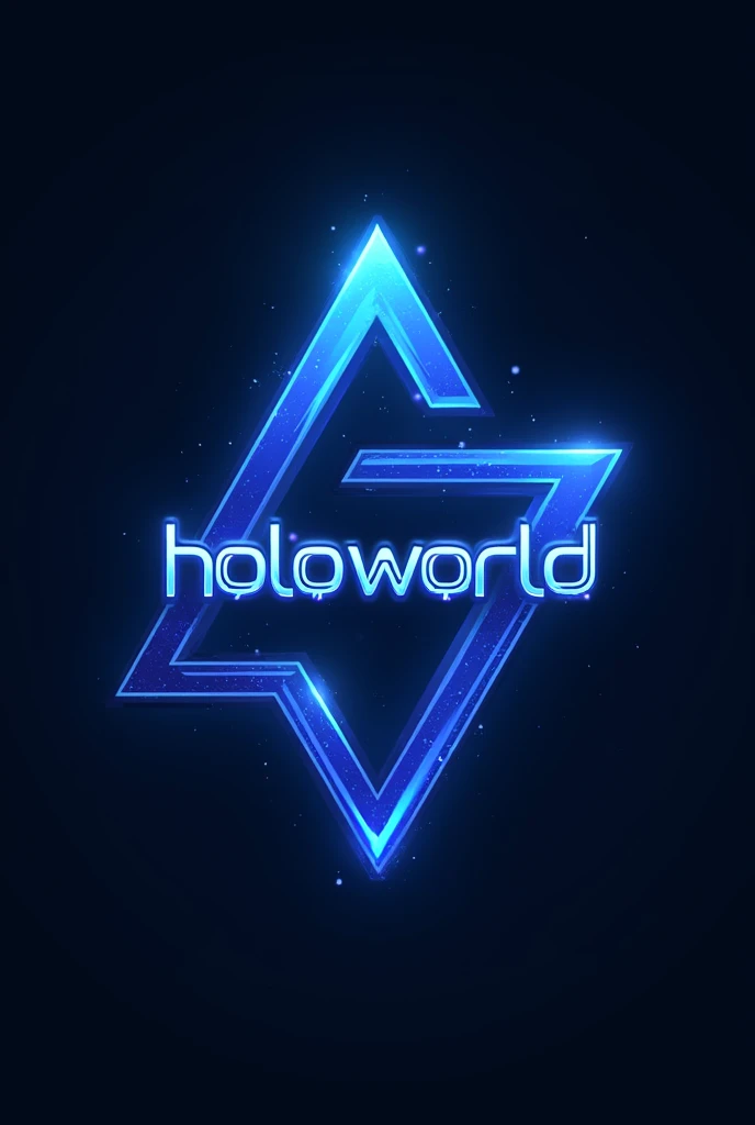 Hololive inspired logo containing the text HoloWorld with a blue triangle in the background