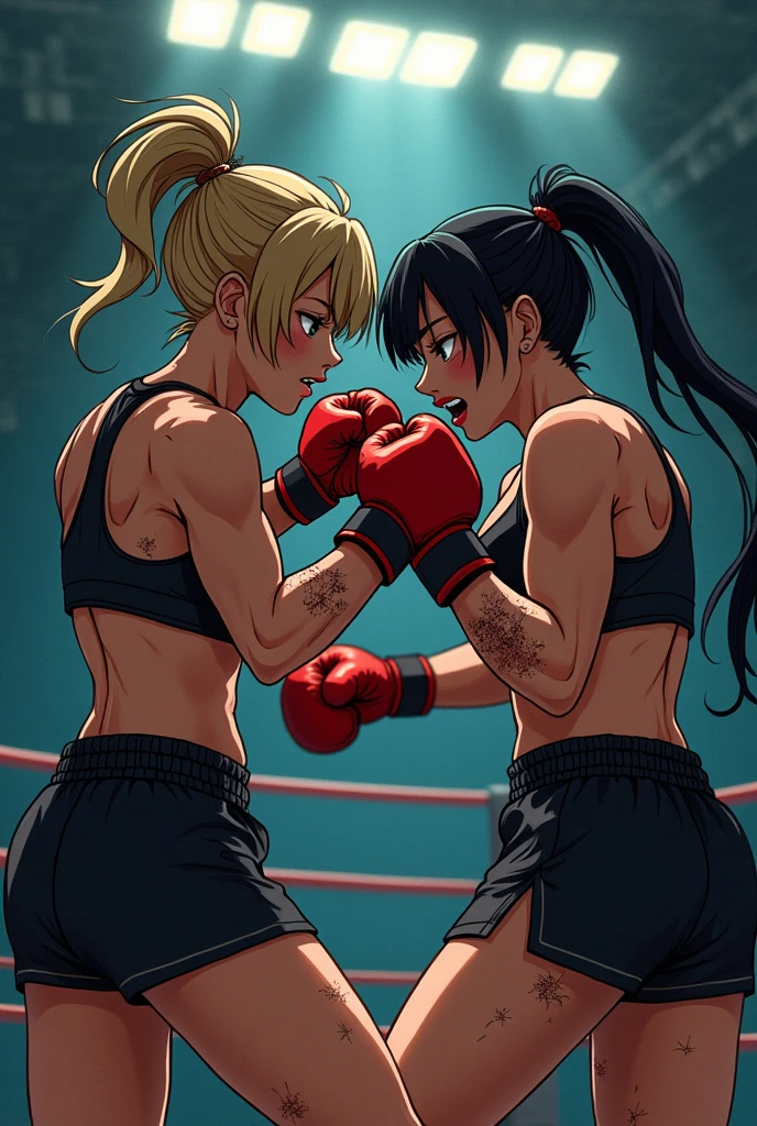 boxing Covered in scars female Two people anime