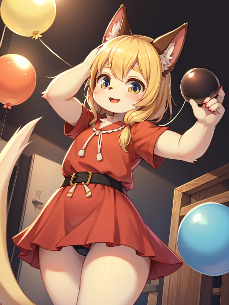 childish girl , Holding a balloon