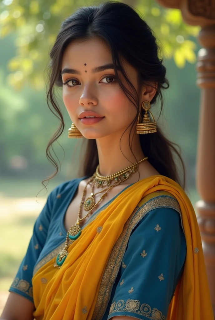 A beautiful realstick girl in salwar  blue yellow 