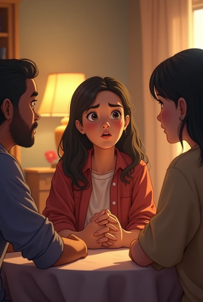 a high girl explaining in a nice way to her parents