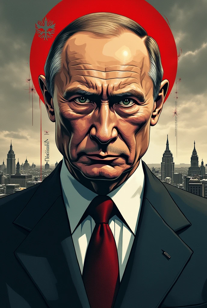Draw a manga cover about Putin