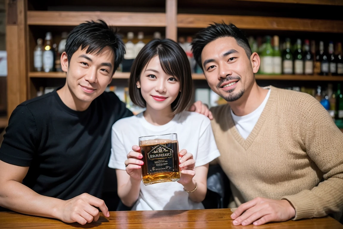 ((Highest quality、8k、masterpiece:1.3))、Slim Couple、Whiskey lover、Ichiro'malt、Bourbon、scotch、(Realistic, Intricate details:1.2), full-course dinner、Whiskey bottle and glass on the table、シングルmalt、scotch、Rocks glass、Shot Glass、On the rock、Scotland、Amazing view of the sunset sky and clouds、A bright smile、The wonderfulness of smile、 Beautiful Face, blue eyes, The light shines on your face, blush, short hair,Bright Face、 (Age 37), 3,Two beauties、Brown Hair、Shortcuts、Long sleeve shirt、dress、Beautiful woman 1, (Slim face), (The body is スリム),、restaurant, (smile: 1.15), Beautiful fine grain, Depth f/2,saturation, High Contrast, Strong light and shadow,Moist Body:1.5、3D texture、