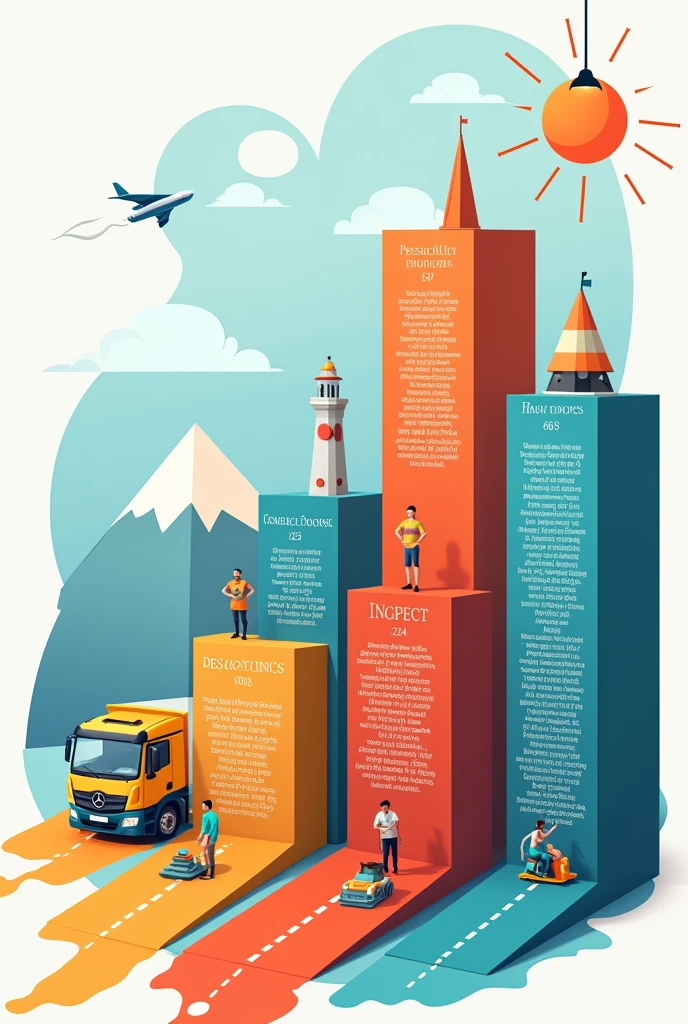 *Advantages of Road Transport*

A bar chart with 7 bars, each representing a benefit of road transport. The bars are labeled:

1. *Flexibility* (tallest bar)
2. *Door-to-Door Service*
3. *Lower Initial Cost*
4. *Faster Transit Times*
5. *Increased Accessibility*
6. *Reduced Handling*
7. *Easier Logistics*
Topics on the graph should be bold
Creative Background 

This chart highlights the advantages of road transport, with Flexibility being the most significant benefit.