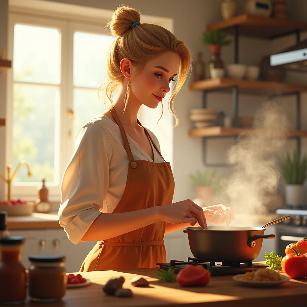 blonde woman cooking