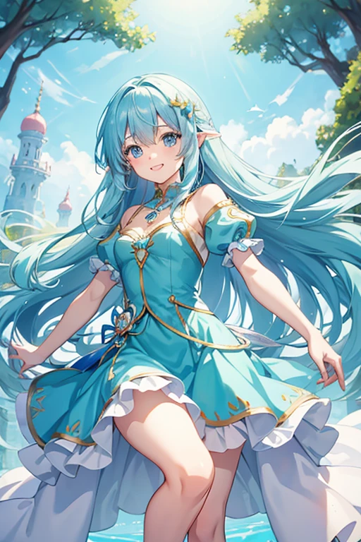 Fairy Long light blue hair cute Anime Style laughing The whole body is visible Charm High resolution