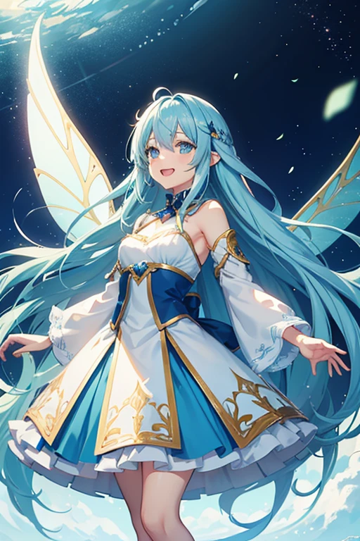 Fairy Long light blue hair cute Anime Style laughing The whole body is visible Charm High resolution