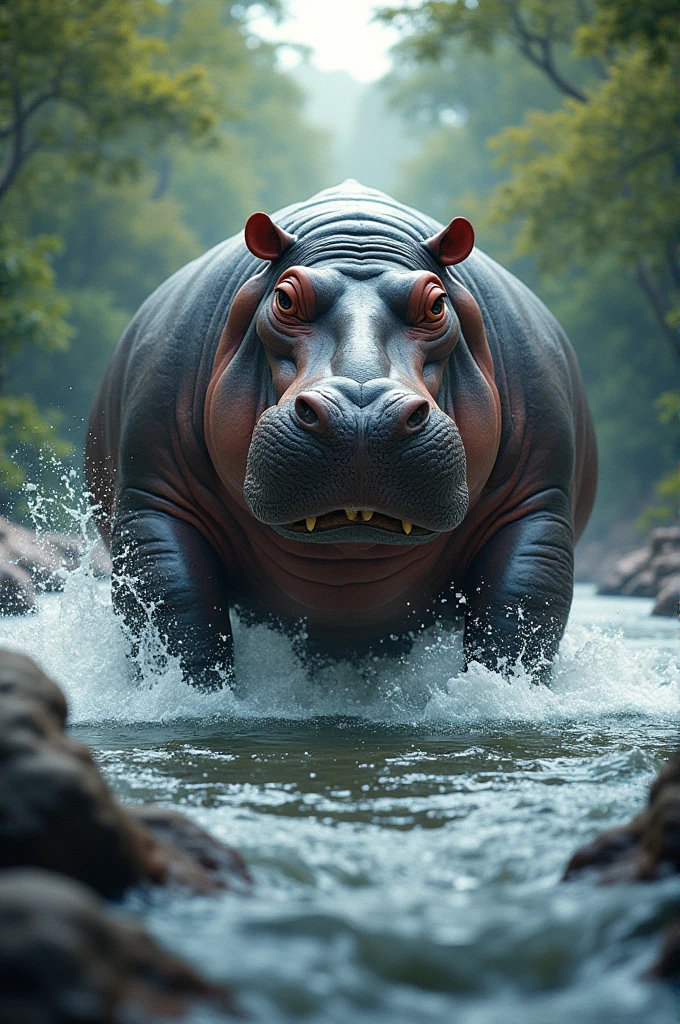 Hippopotamus control the water in river 
