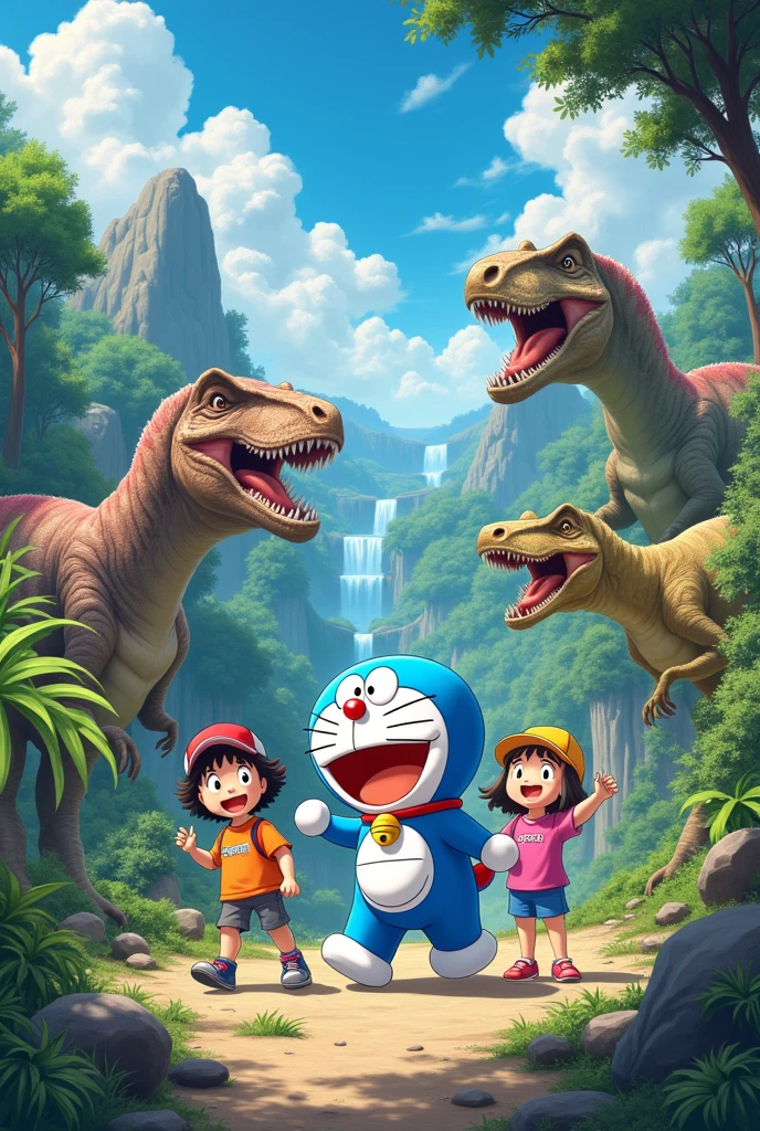 Doraemon Nobita movie magical island with dinosaur blacknarry Doraemon, Nobita, gian, suneo, Suzuka and Meru Peru, all characters is 