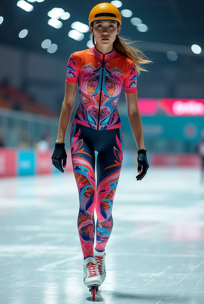 Colorful inline speed skating skill suit set, short-sleeved shirt, shorts, very beautiful pattern, with cool pattern request.