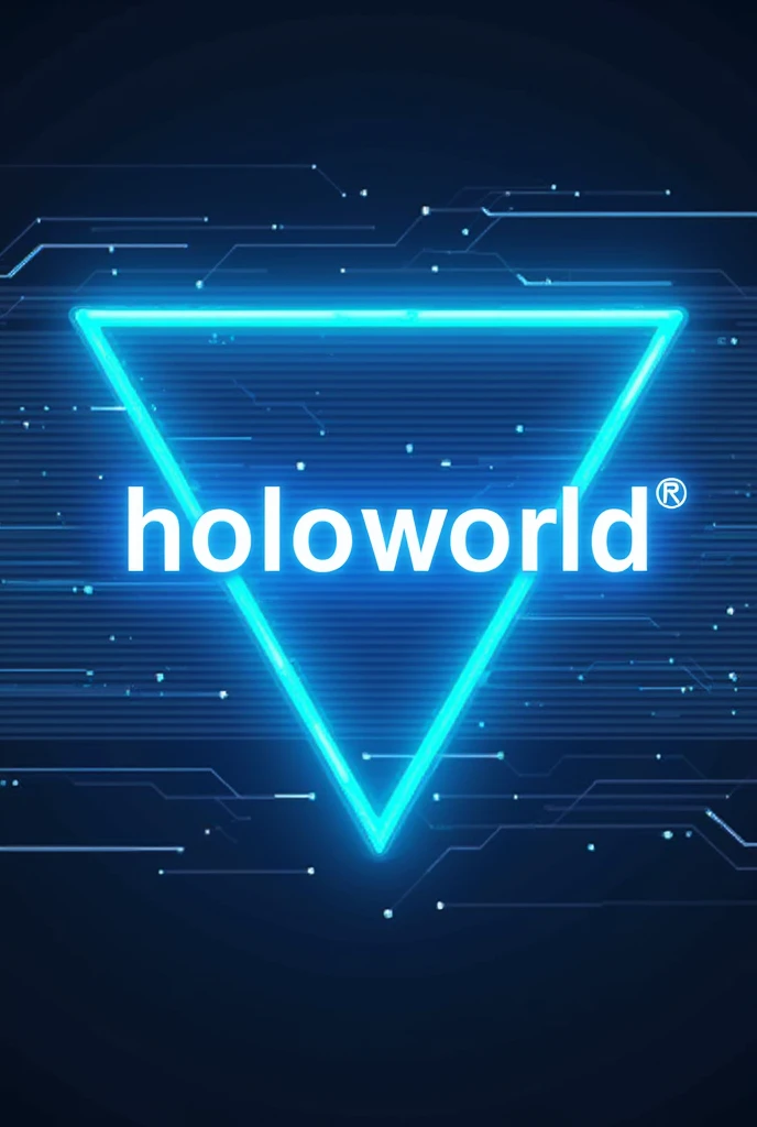 Hololive inspired logo containing the text HoloWorld with a blue horizontal triangle in the background