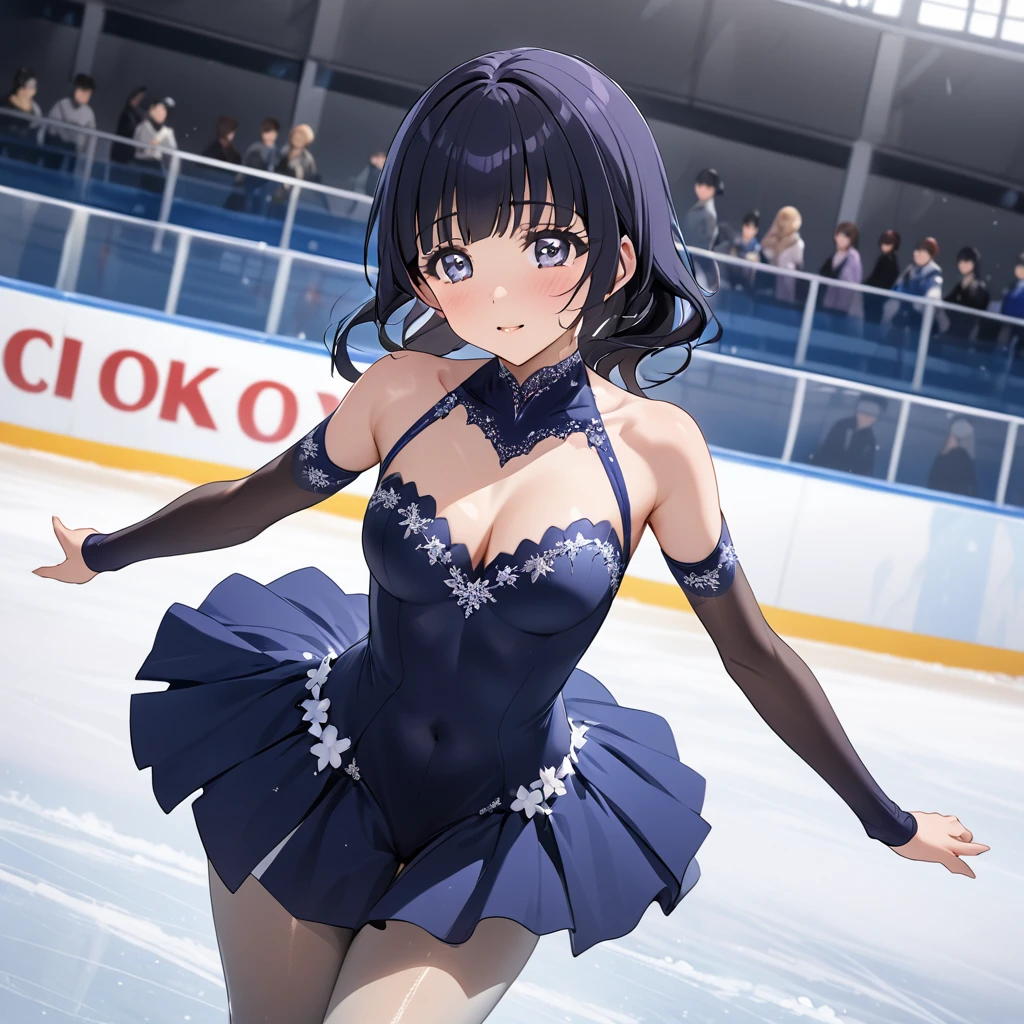 ((Highest quality)), ((masterpiece)), (detailed), （Perfect Face）、The woman is Reika Aoki with semi-long hair、A woman is figure skating in a figure skating costume on an ice rink