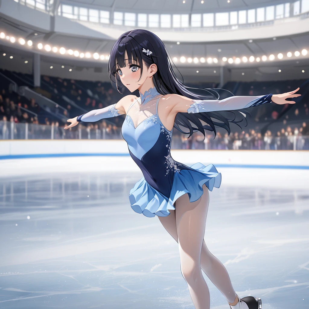 ((Highest quality)), ((masterpiece)), (detailed), (Perfect Face)、The woman is Reika Aoki with semi-long hair、A woman is figure skating in a figure skating costume on an ice rink