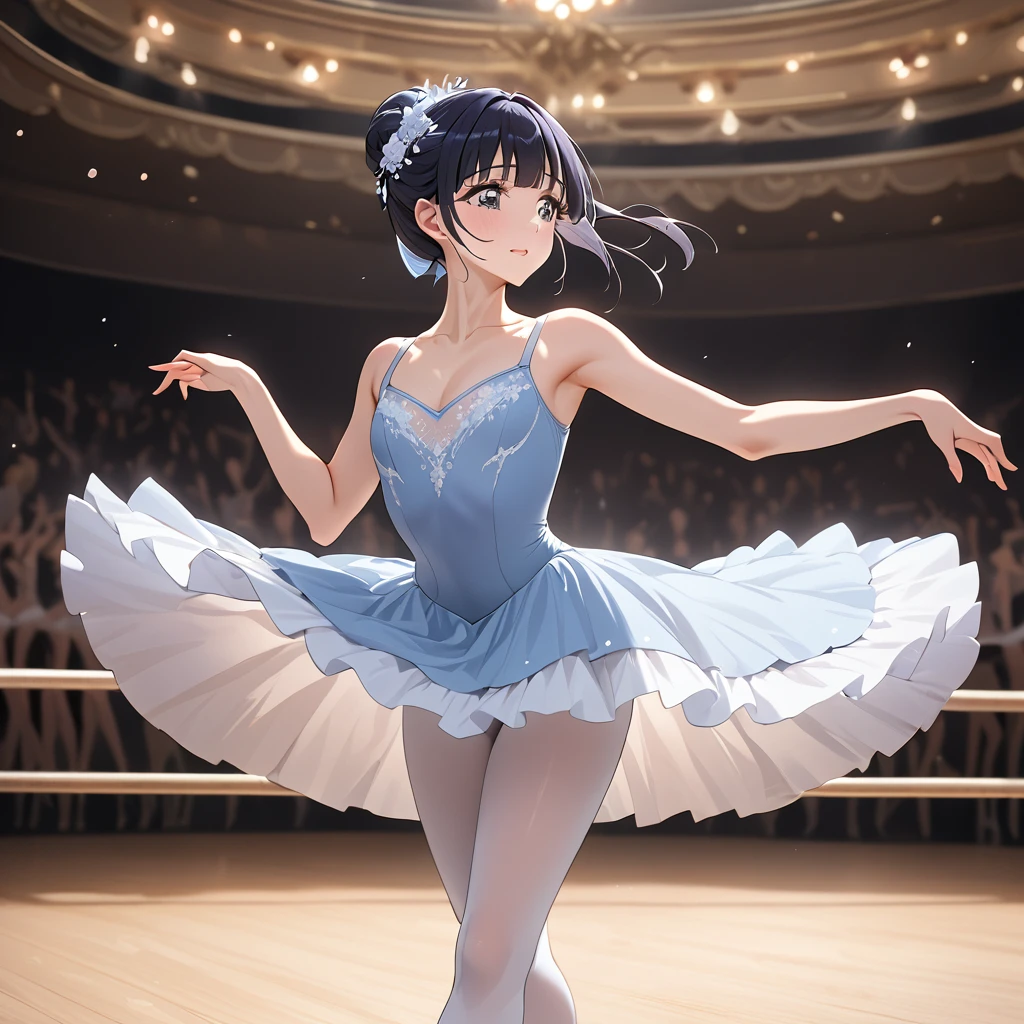 ((Highest quality)), ((masterpiece)), (detailed), (Perfect Face)、The woman is Reika Aoki with semi-long hair、A woman is dancing ballet in a beautiful ballet costume at the ballet venue.