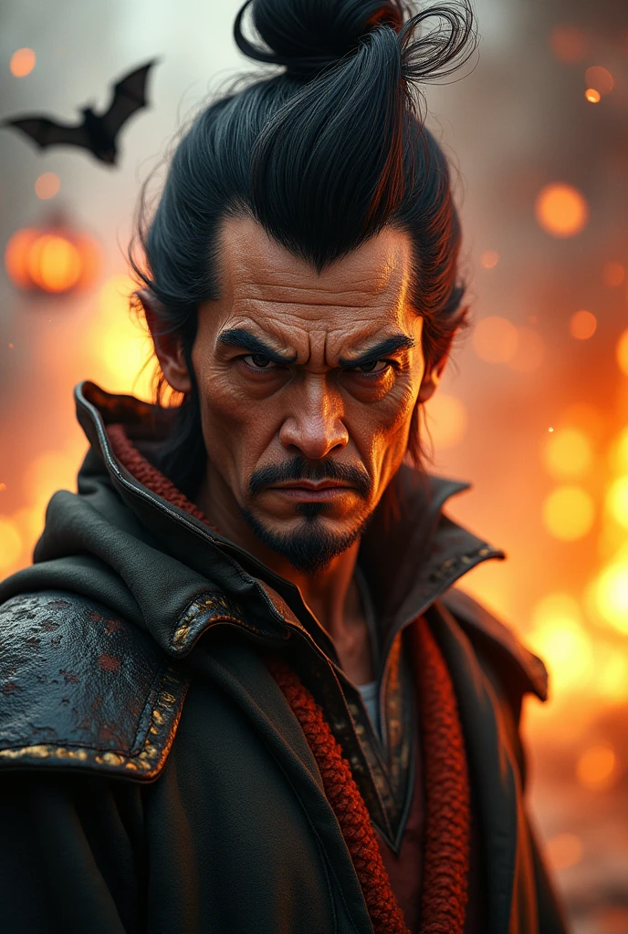 New game Black Myth Goku real person cosplay facial wrinkles combed upwards explosion stupid hair pumpkin lantern bat