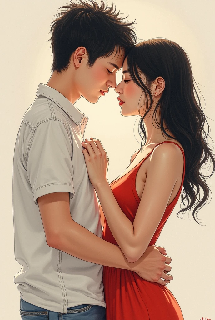 Draw me an Asian woman and a man having sex